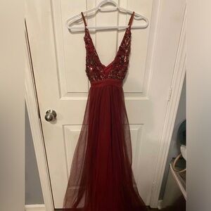 Fashion Nova Burgundy Sequin Backless Dress